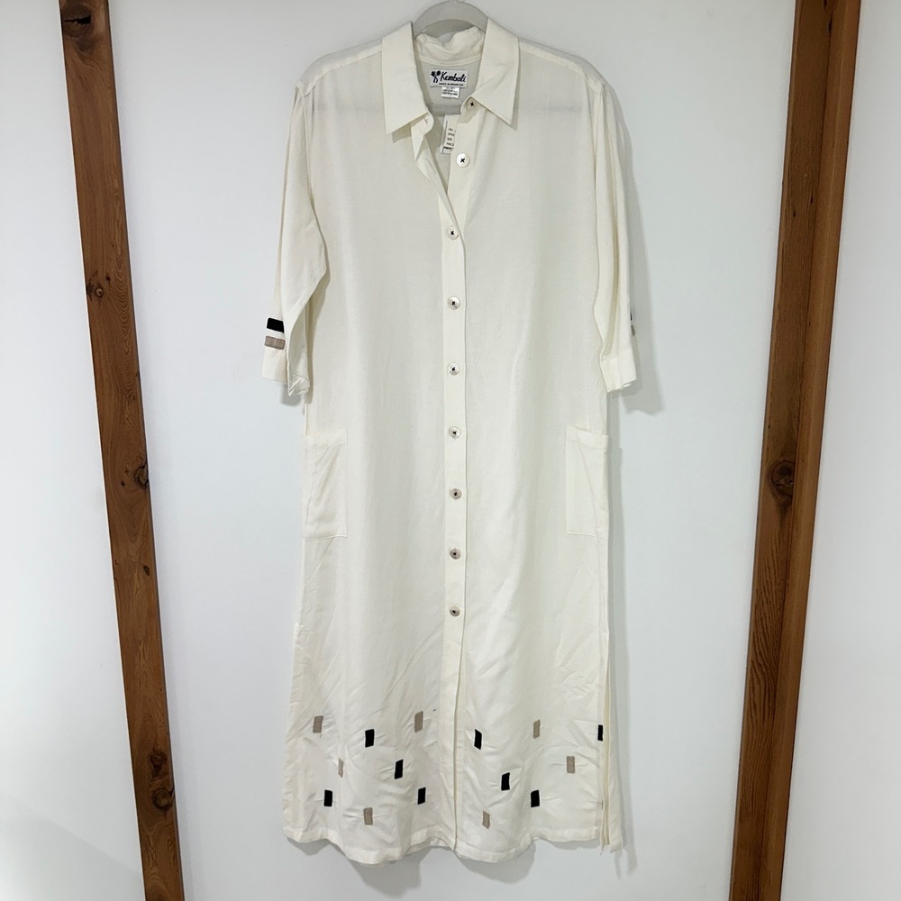 Kembali Women Maxi Shirt Dress Rayon Embroidered Coastal Boho L White Indonesian